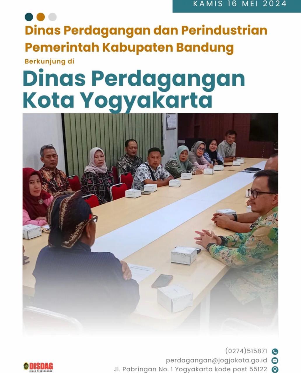 Dinas Perdagangan dan Perindustrian Pemerintah Kabupaten Bandung berkunjung di Dinas Perdagangan Kota Yogyakarta